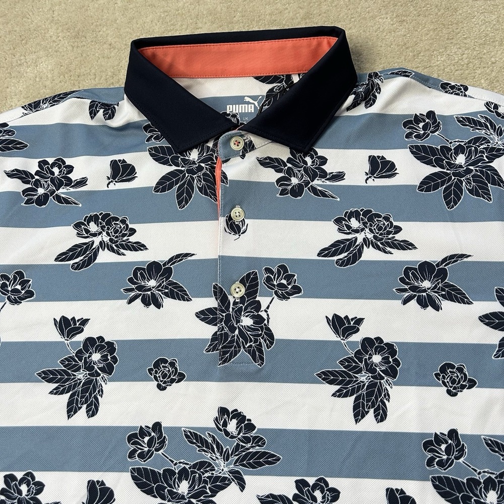 Puma Golf Polo Shirt Men's Large Stretch Performance Floral Striped